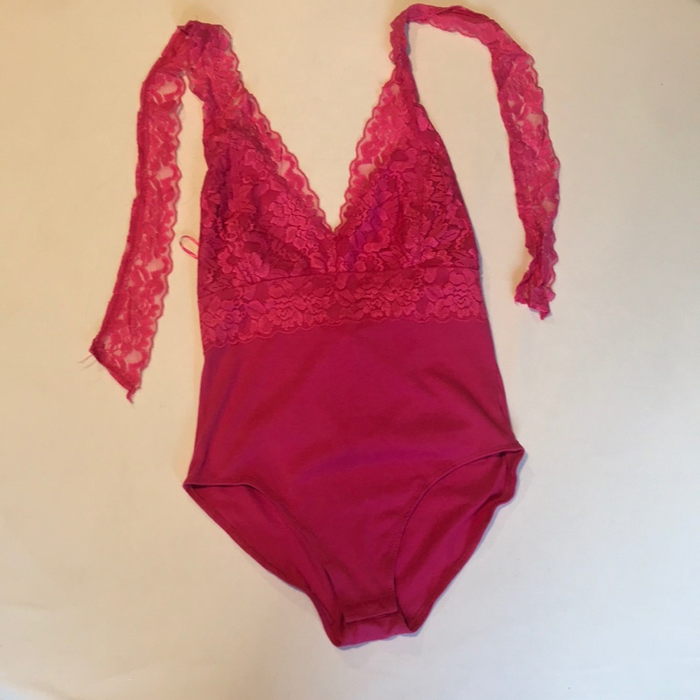 Bright pink lace Halter Bodysuit